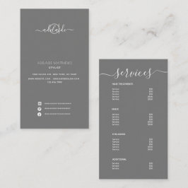 Cartão De Visita Menu de Serviço Spa Salon de Cinzas Simples Elegan