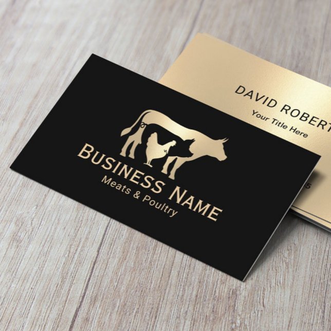 Cartão De Visita Mercado Compre de carne e aves moderno Dourado (Criador carregado)