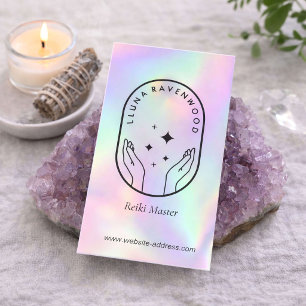 Cartão De Visita Mestre Curador Reiki Celestial Holográfico Moderno