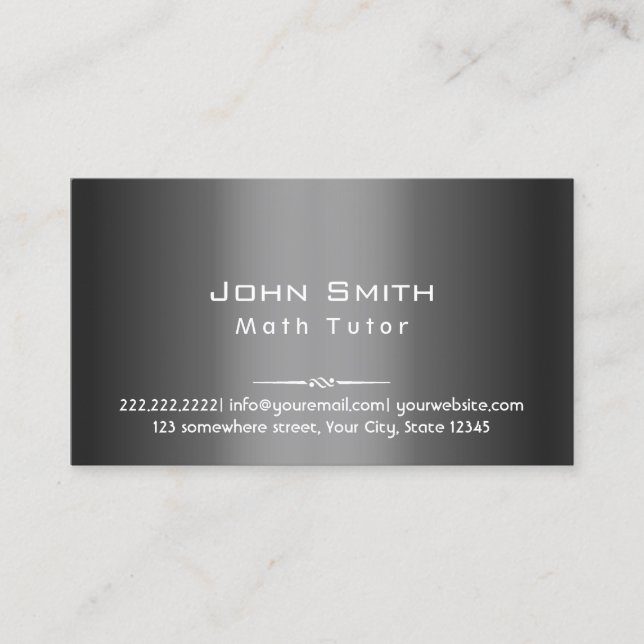 Cartão De Visita Metais de Cinza Escuro Clássico do Tutor Matemátic (Frente)