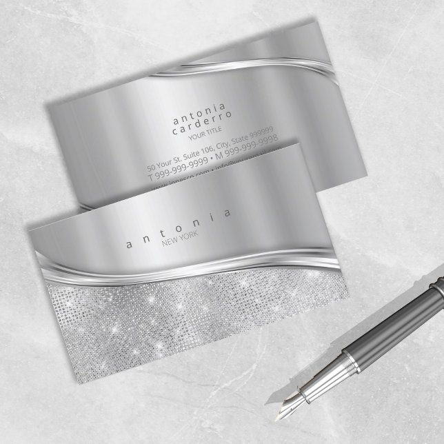 Cartão De Visita Metal and Glitter Wave Silver ID807 (Criador carregado)