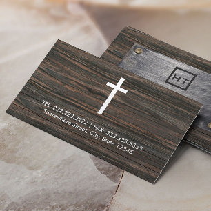 Cartão De Visita Metal das iniciais do monograma & cruz de madeira