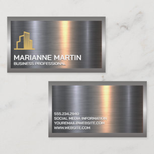 Cartão De Visita Metal Escovado   Logotipo da Propriedade