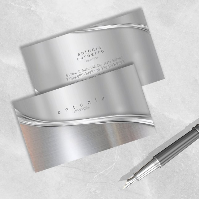 Cartão De Visita Metal Wave Two-Tone Silver ID806 (Criador carregado)