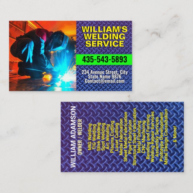 Cartão De Visita Metal Work Services | Metal Fabrication & Welding (Frente/Verso)