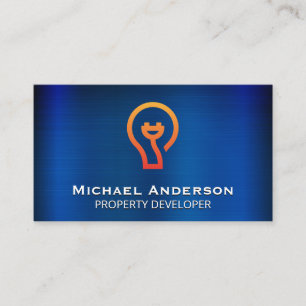 Cartão De Visita Metálico Azul  Ficha Elétrica De Lâmpada Leve