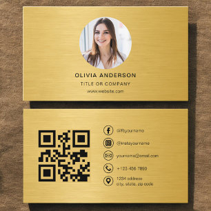 Cartão de Visita Metálico Dourado com Código QR Mí