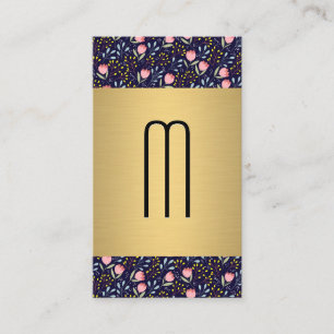 Cartão De Visita Metálico Dourado Flores De Flores Monograma