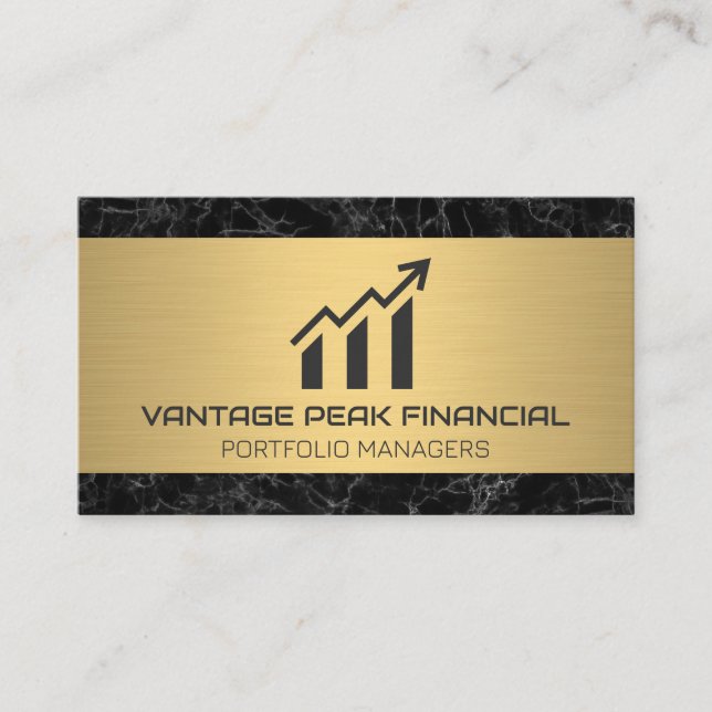 Cartão De Visita Metálico Dourado | Marble | Quadro financeiro (Frente)