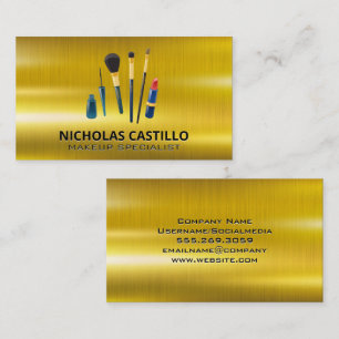 Cartão De Visita Metálico Dourado Pincéis de maquiagem