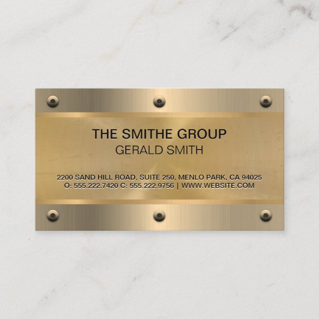 Cartão De Visita Metálico Dourado | Rivets (Frente)