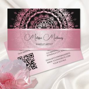 Cartão De Visita Metálico rosa brilhante Mandala Preto