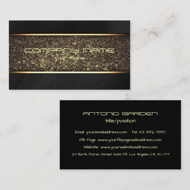 Cartão De Visita Metálico Simples Moderno, Dourado E Preto (Frente/Verso)