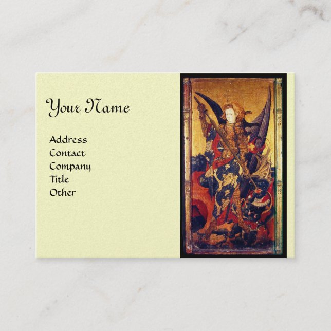 Cartão De Visita Michael Vanquishing Devil como Cavaleiro Medieval (Frente)