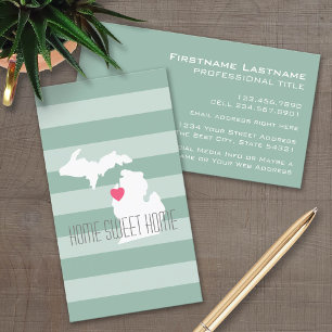 Cartão De Visita Michigan Map Home State Love with Custom Heart
