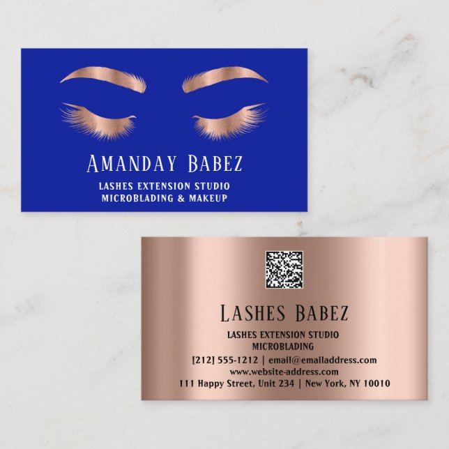 Cartão De Visita Microblade Makeup Eyelash Extension Código QR Azul (Frente/Verso)