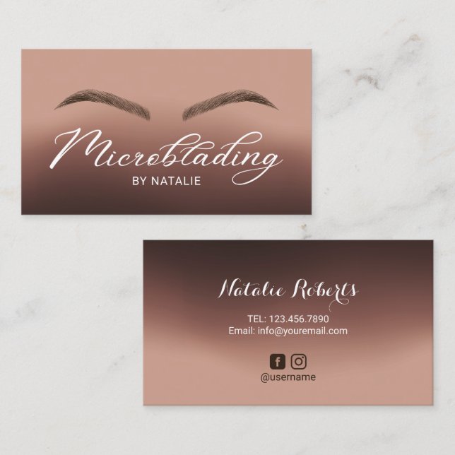 Cartão De Visita Microblading Brown Ombre Typografia Beauty Salon (Frente/Verso)