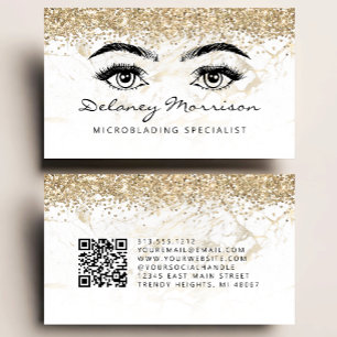 Cartão De Visita Microblading Código QR Olhos de Mármore Branco Dou
