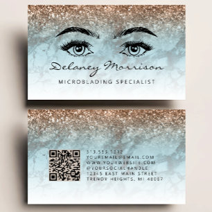 Cartão De Visita Microblading Código QR Olhos de Mármore Bronze Tur