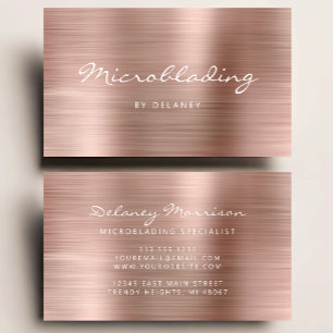 Cartão De Visita Microblading com Script de Metal Escovado em Rose