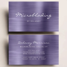 Cartão De Visita Microblading de Metal Escovado Lavanda em Letra Ma