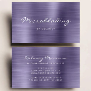 Cartão De Visita Microblading de Metal Escovado Lavanda em Letra Ma
