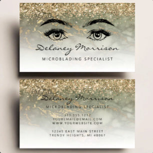 Cartão De Visita Microblading Olho com Glitter Dourado em Mármore V