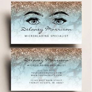 Cartão De Visita Microblading Olhos Glitter Bronze Mármore Turquesa