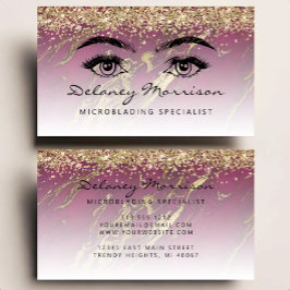 Cartão De Visita Microblading Olhos Glitter Dourado Mármore Borgonh