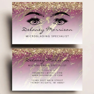 Cartão De Visita Microblading Olhos Glitter Dourado Mármore Borgonh