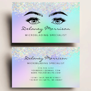 Cartão De Visita Microblading Olhos Glitter Holográfico Falso