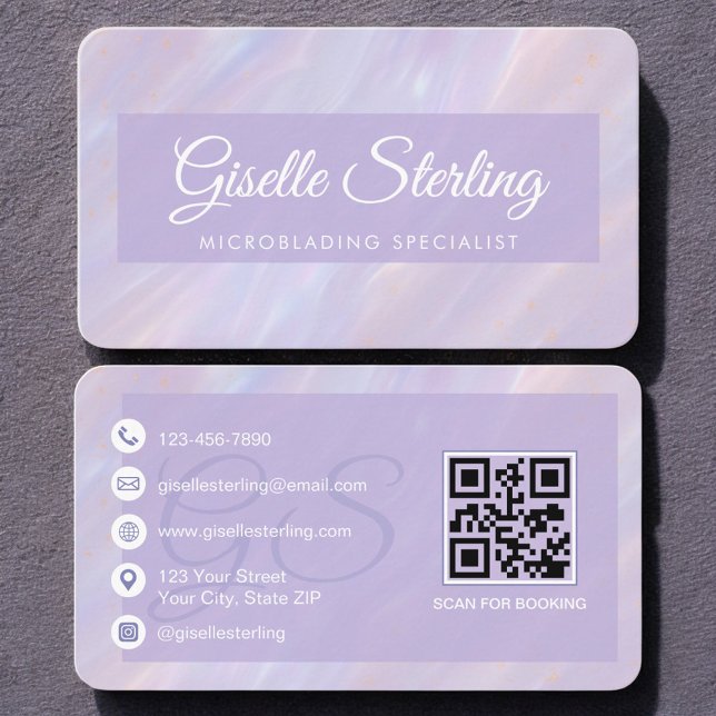 Cartão De Visita Microblading Opala Iridescente Código QR (Criador carregado)