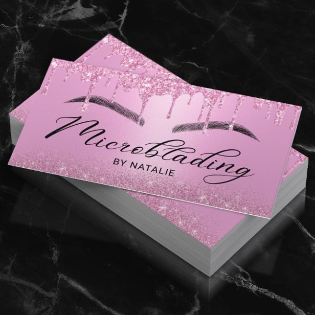 Cartão De Visita Microblading Pink Glitter Drives Typografia Busine (Criador carregado)