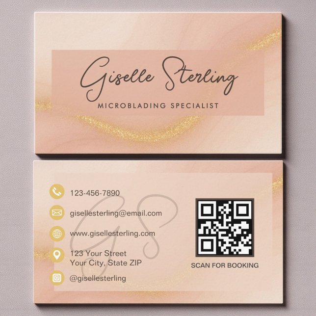 Cartão De Visita Microblading Watercolor QR Code (Criador carregado)