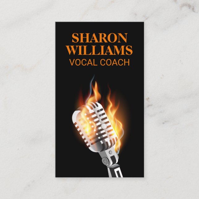 Cartão De Visita Microfone em Fogo (Frente)