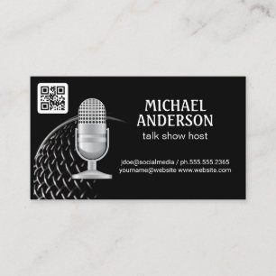 Cartão De Visita Microfone   Podcast Host   Código QR