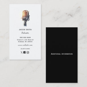 Cartão De Visita Microfone vintage para Podcaster 
