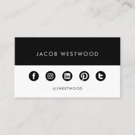 Cartão De Visita Mídia social branca negra simples e simples
