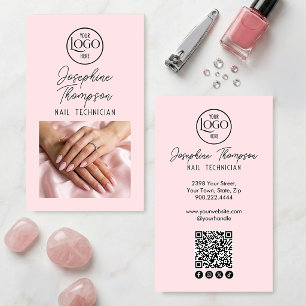 Cartão De Visita Mídia Social Código QR de Unha Rosa Simples Modern