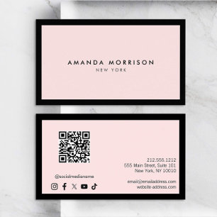 Cartão De Visita Mídia social com código QR preto/rosa de luxo mini