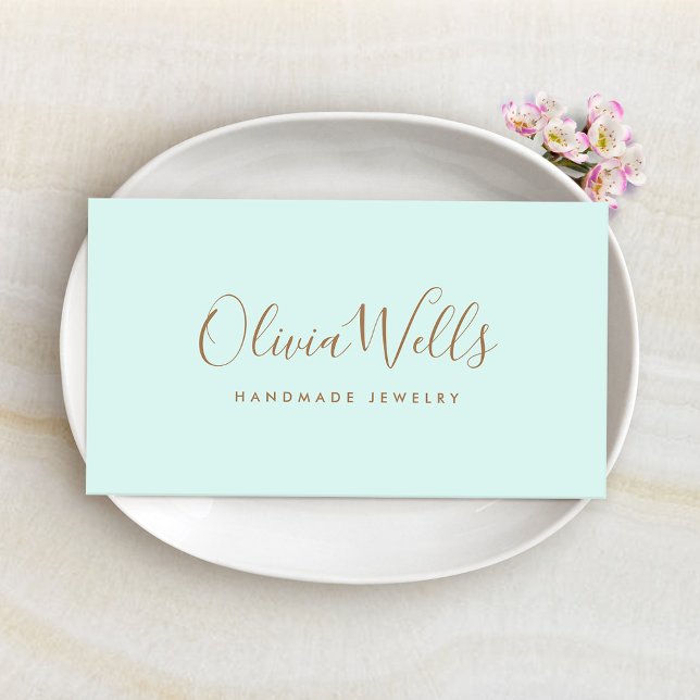 Cartão De Visita Mídia social com script manuscrito azul-claro-aqua (Criador carregado)