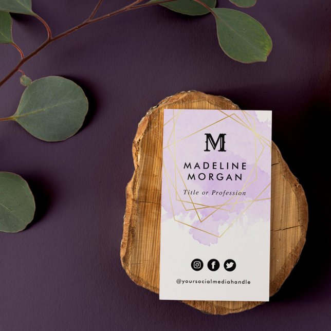 Cartão De Visita Mídia Social de Aquarela lavanda com Foto (Criador carregado)