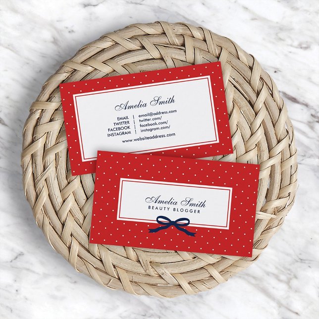 Cartão De Visita Mídia social de Bolinhas vermelha e branca azul (Criador carregado)