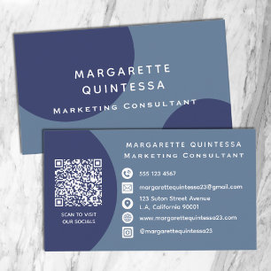 Cartão De Visita Mídia social de código QR azul e branco do Marinho