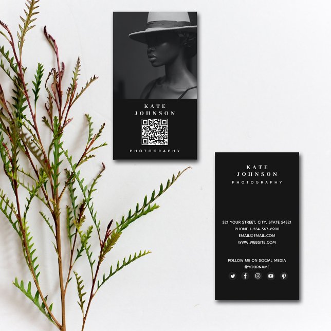 Cartão De Visita Mídia social de código QR mínimo do fotógrafo mode (Criador carregado)