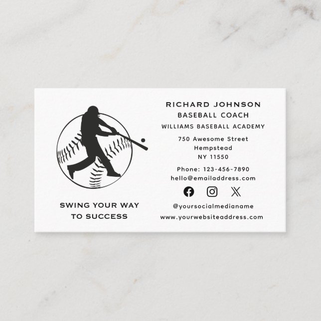 Cartão De Visita Mídia social instrutora de softball treinador de b (Frente)