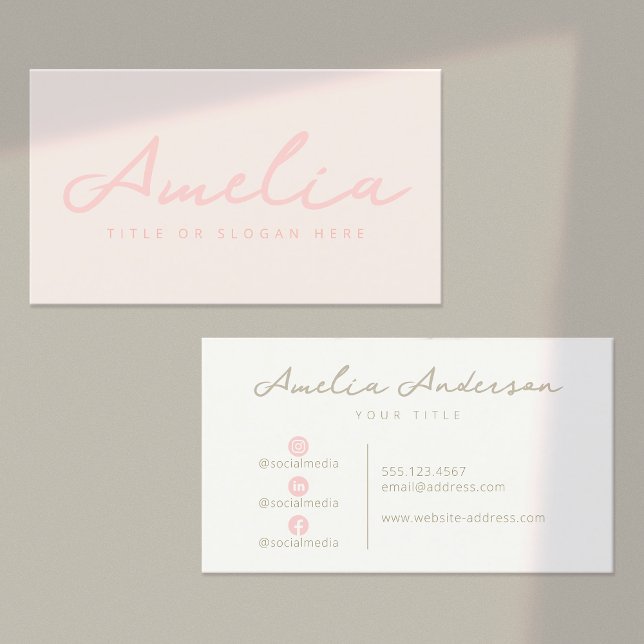 Cartão De Visita Mídia Social Profissional Moderna Rosa Pastel (Criador carregado)