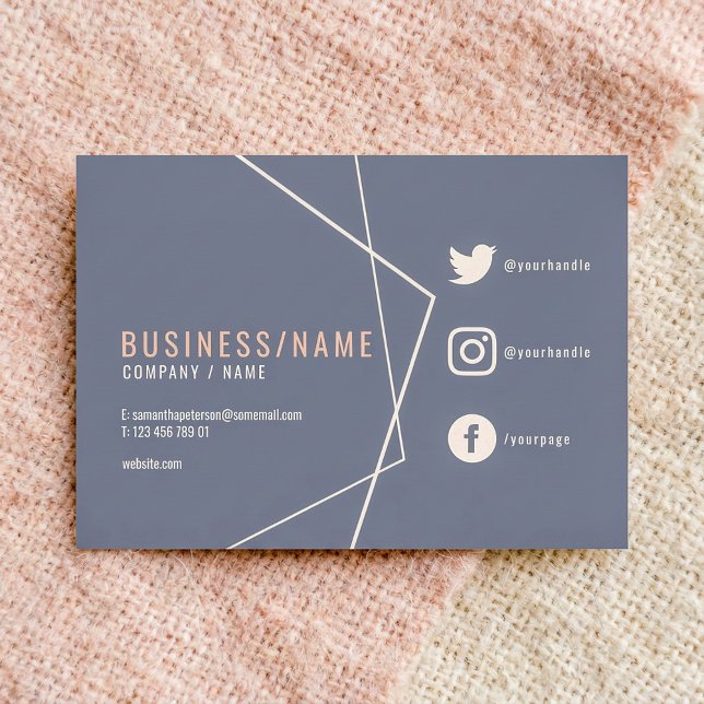 Cartão De Visita Mídia social russa azul e rosa (Blue and pink rustic social media business card.)