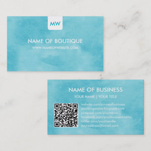 Cartão De Visita Mídia social Simples Aqua Chic Boutique Monograma