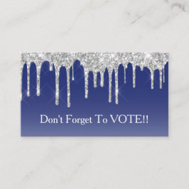 Cartão De Visita Midnight Blue Silver Glitter Drip Vote Reminder